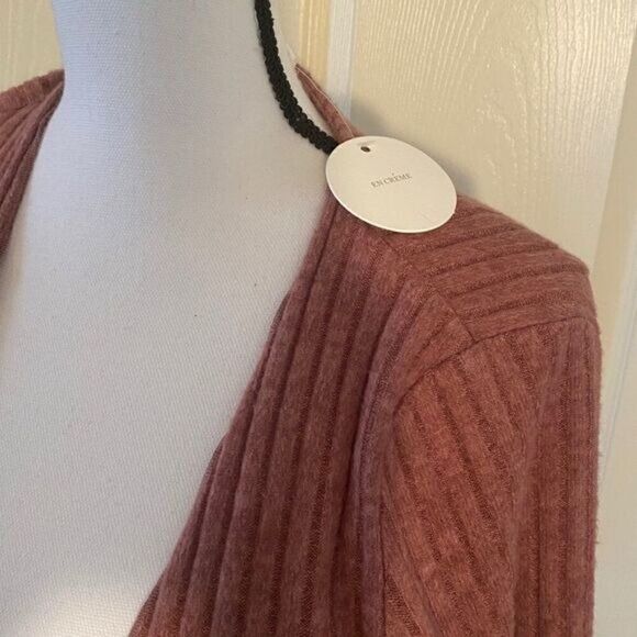 NWT En Creme women''s maroon ribbed v-neck tied front long sleeve sweater size L - Picture 5 of 11